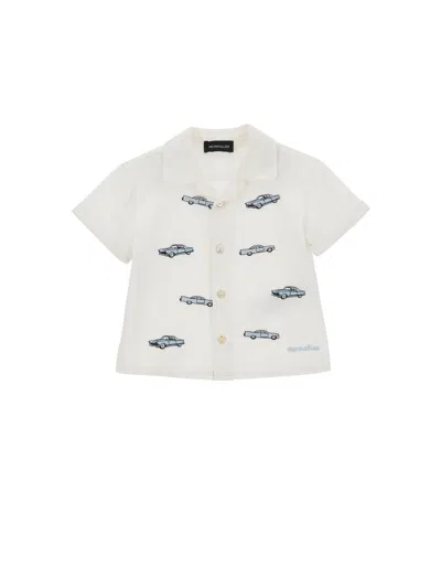 Monnalisa Kids'   Print Cotton Shirt In Cream