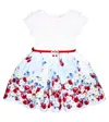 Monnalisa Jersey & Cherries Printed Poplin Dress In Blue