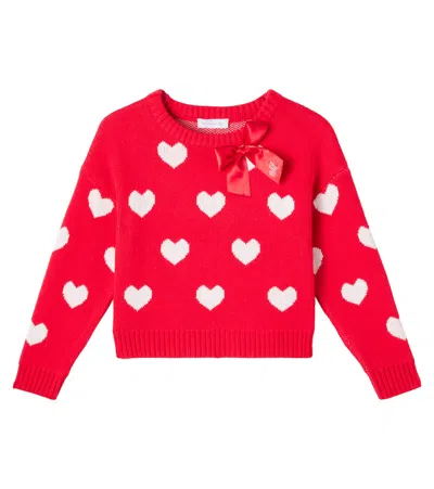 Monnalisa Kids' Printed Cotton And Wool Sweater In Red