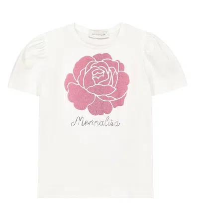 Monnalisa Kids' Printed Cotton-blend Jersey T-shirt In Panna
