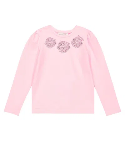 Monnalisa Kids' Printed Cotton-blend Jersey T-shirt In Rosa Fairytale