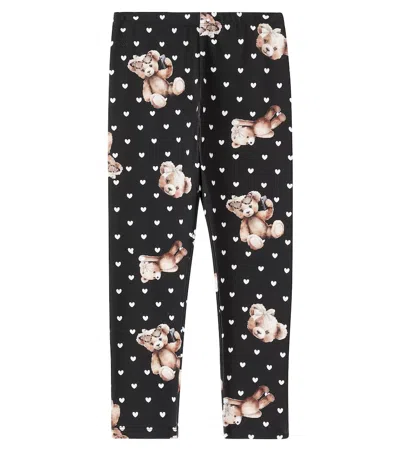 Monnalisa Kids' Printed Cotton-blend Leggings In Black