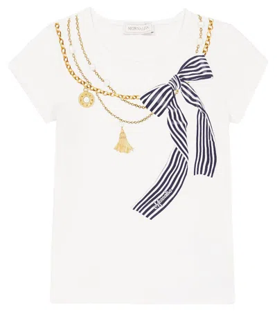 Monnalisa Kids' Printed Cotton-blend T-shirt In Bianco