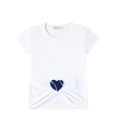 Monnalisa Kids' Printed Cotton-blend T-shirt In Bianco + Blu