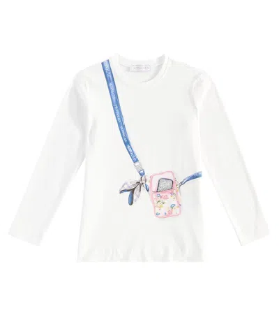 Monnalisa Kids' Printed Cotton-blend Top In White