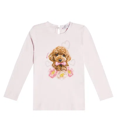 Monnalisa Kids' Printed Cotton Jersey Top In Multicoloured