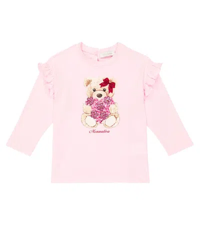 Monnalisa Kids' Printed Cotton Jersey Top In Pink