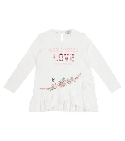 Monnalisa Kids' Printed Cotton Jersey Top In White