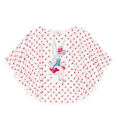 Monnalisa Kids' Printed Cotton Muslin Poncho In White
