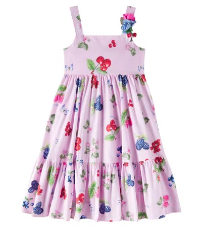 Monnalisa Kids' Printed Cotton Poplin Dress In Rosa Fairytale