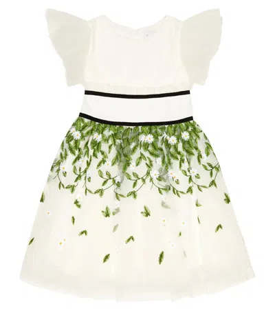 Monnalisa Kids' Printed Dress In Panna/verde Militare
