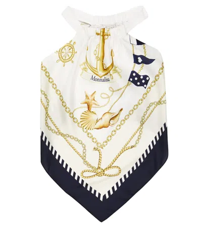 Monnalisa Kids' Scarf Top In Bianco/blu