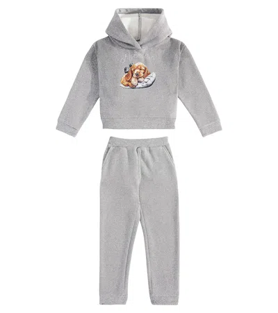 Monnalisa Kids' Printed Jersey Sweatshirt And Sweatpants Set In Grey