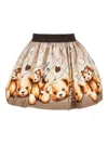 Monnalisa Teddy Bear Gabardine Skirt In Brown