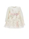 Monnalisa Printed Tulle Dress In Cream + Pink