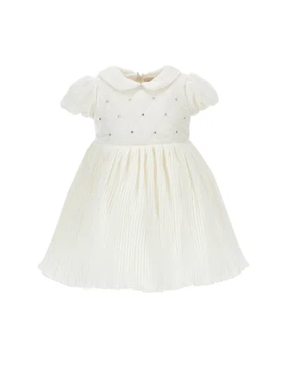 Monnalisa Babies' Crystal-embellished Velvet Party Dress In White