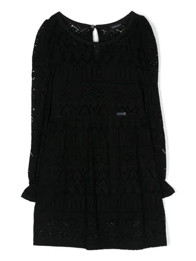 Monnalisa Kids' Puff-sleeve Lace Dress In Black