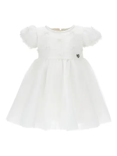 Monnalisa Babies' Puff-sleeved Dress In White