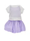 Monnalisa Puffball Dress With Mesh Top In Wisteria + Cream