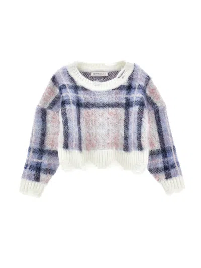 Monnalisa Kids' Tartan-check Distressed Jumper In Blue