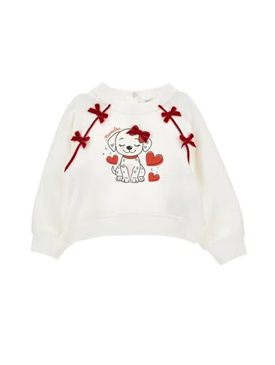 Monnalisa Babies'  Puppy Bow Sweatshirt In White
