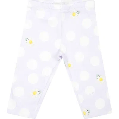 Monnalisa Purple Leggings For Baby Girl With Polka Dots And Daisy In Violet