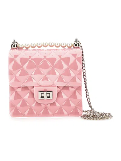 Monnalisa Kids'   Pvc Bag With Pearls In Blush Pink