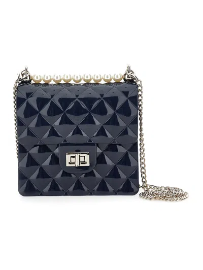 Monnalisa Kids'   Pvc Bag With Pearls In Navy Blue