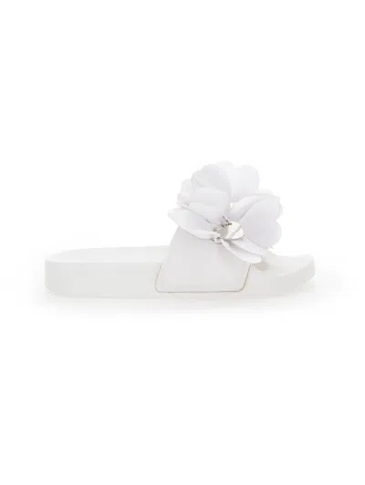 Monnalisa Kids' Logo-plaque Open-toe Slides In White