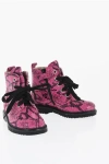 Monnalisa Python Effect Leather Combat Boots With Side Zip
