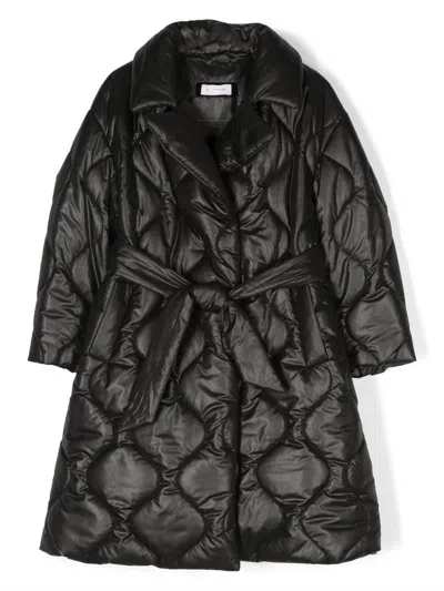 Monnalisa Kids' Quilted Belted Padded Coat In Black