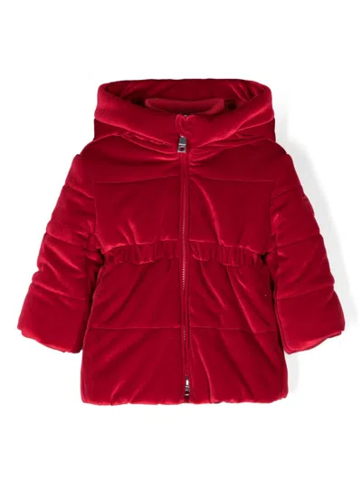 Monnalisa Babies' Quilted Chenille Hooded Coat In Red