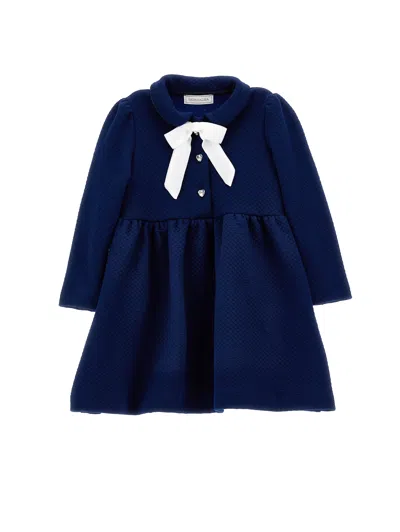 Monnalisa Kids'   Quilted Dress With Bow In Dark Blue