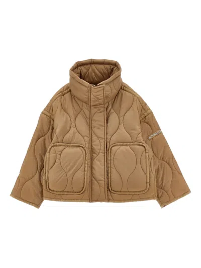 Monnalisa Kids' Quilted High-neck Jacket In Brown