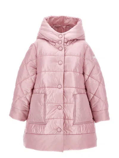 Monnalisa Kids'   Quilted Technical Fabric Coat In Blush Pink