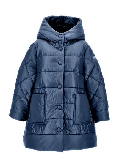 Monnalisa Kids'   Quilted Technical Fabric Coat In Navy Blue