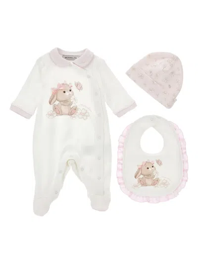 Monnalisa Rabbit-graphic Babygrow Set In White