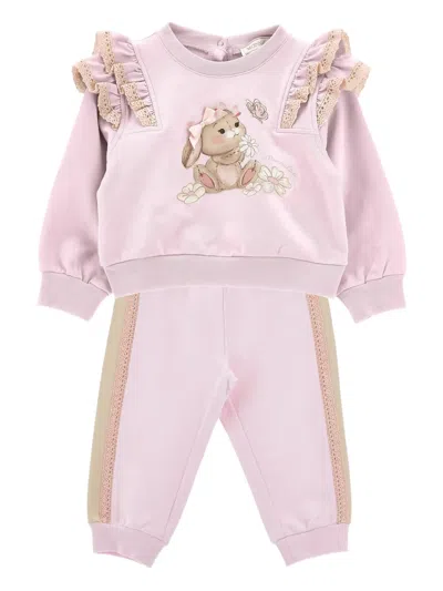 Monnalisa Babies' Rabbit-print Tracksuit In Pink