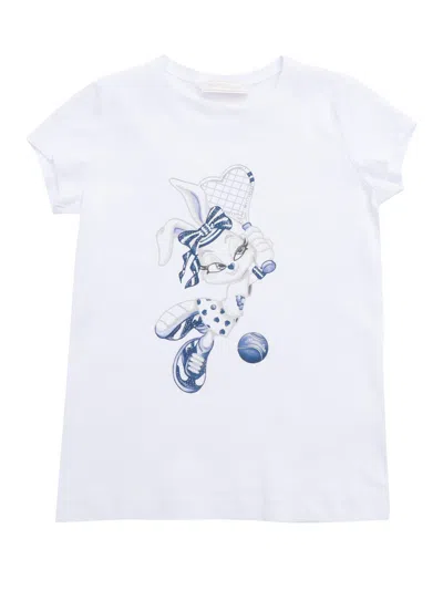 Monnalisa Kids' Rabbit Printed T-shirt In White