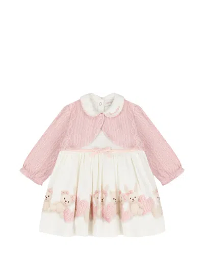 Monnalisa Babies' Rabbit-print Cable-knit Dress Set In 中性色