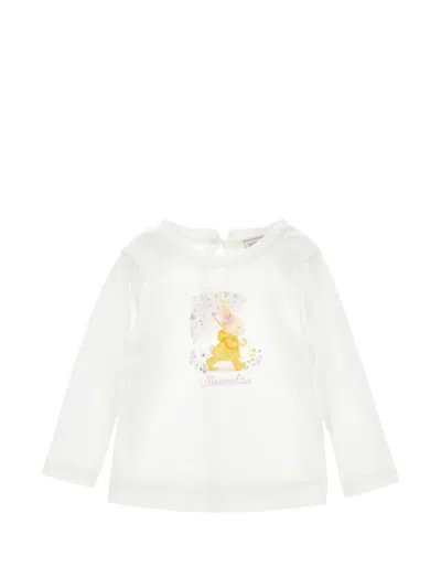 Monnalisa Babies' Rabbit-print Long-sleeve T-shirt In White