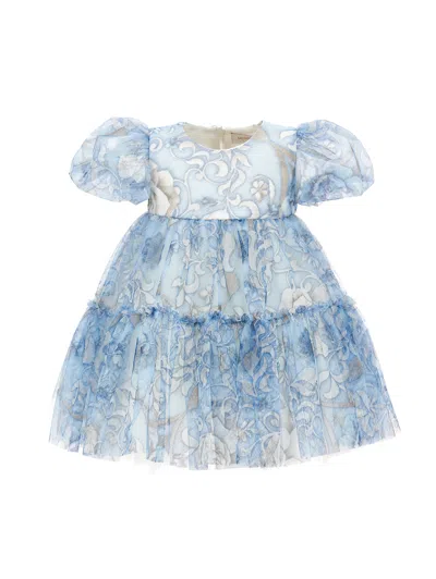 Monnalisa Kids'   Ramage Tulle Dress In Bluestone + Silver