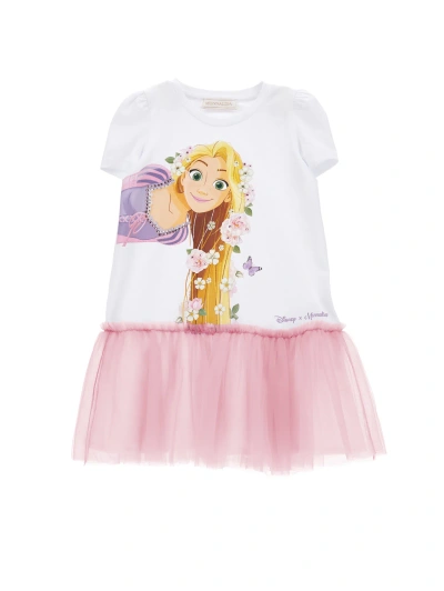 Monnalisa Kids'   Rapunzel Jersey Dress In White + Rosa Fairytale