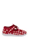 MONNALISA RED AND WHITE SHOES WITH CHECK MOTIF AND HEART CUT-OUT IN STRETCH COTTON BABY