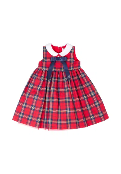Monnalisa Red Dress For Baby Girl With Blue Bow