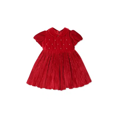 Monnalisa Red Dress For Baby Girl With Rhinestones