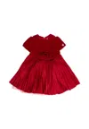 Monnalisa Red Dress For Baby Girl With Roses In Red