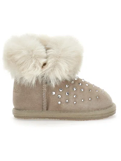 Monnalisa Babies'   Rhinestone And Fur Ankle Boots In Neutral