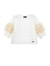 Monnalisa Rhinestone And Tulle Jersey Top In White