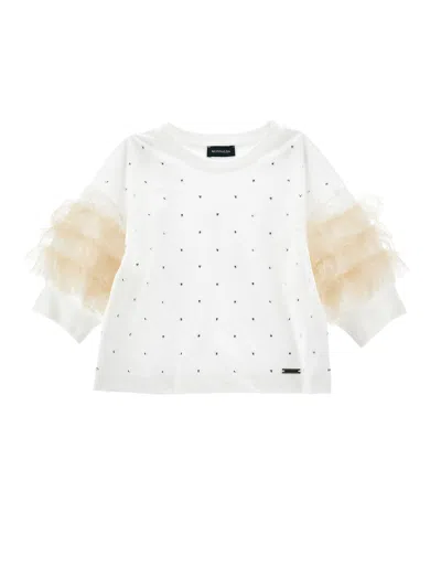 Monnalisa Kids'   Rhinestone And Tulle Jersey Top In White